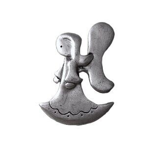 Vintage Angel Brooch Aitkens Pewter Puffy Silver Tone
